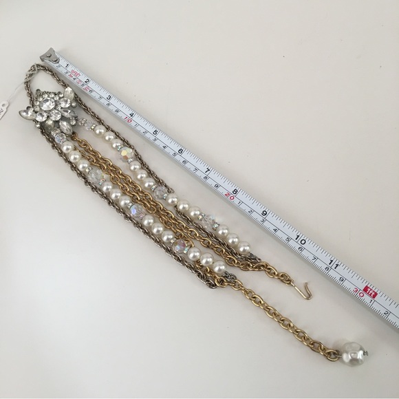 Vintage Antique Retro Gold Pearl Crystal Handmade Multi Layer Necklace upcycled - Picture 17 of 17